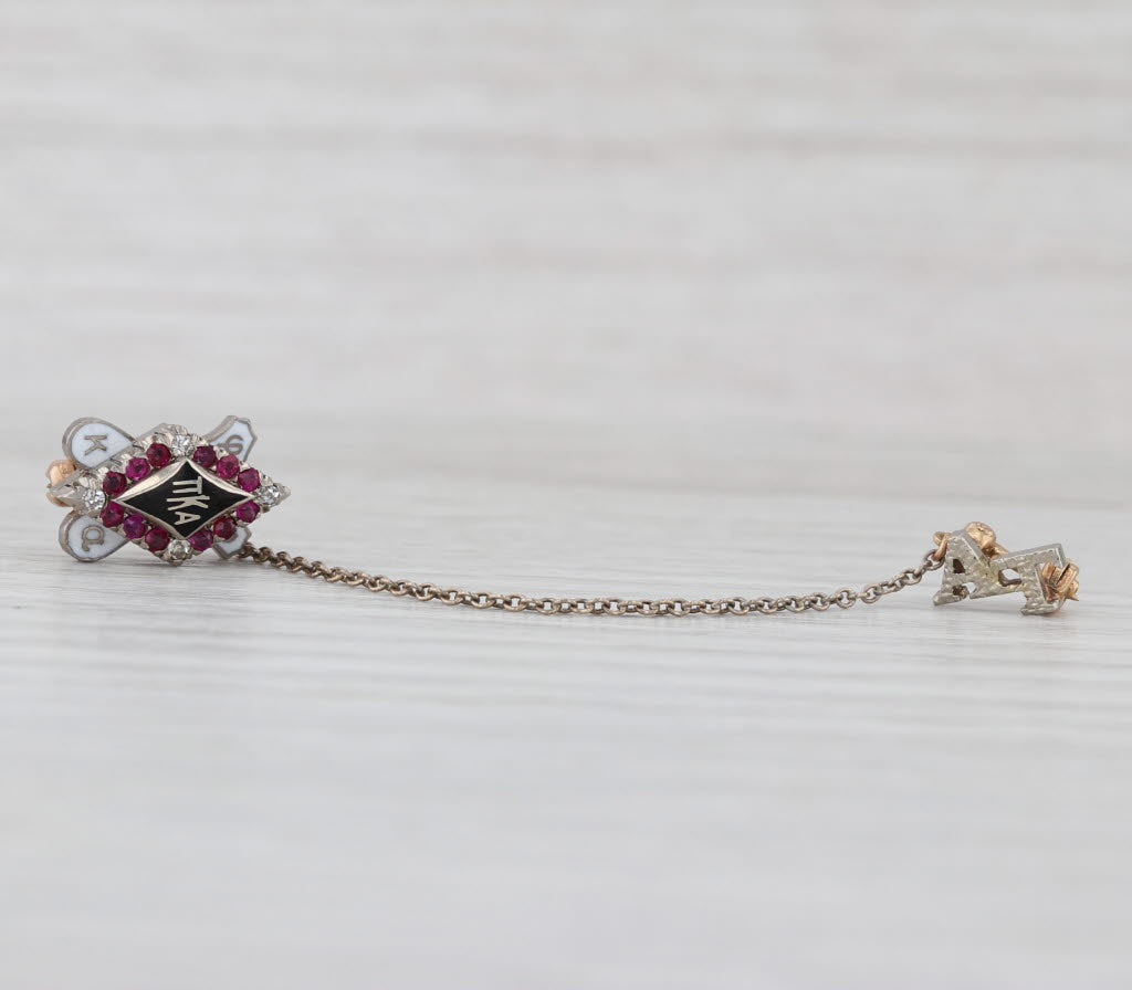 Pi Kappa Alpha Badge PIKE Fraternity 18k Gold Diamond Ruby Vintage Pin