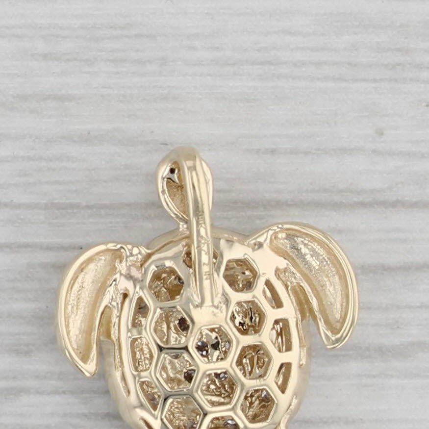 Gray Diamond Sea Turtle Pendant 10k Yellow Gold Nautical Jewelry