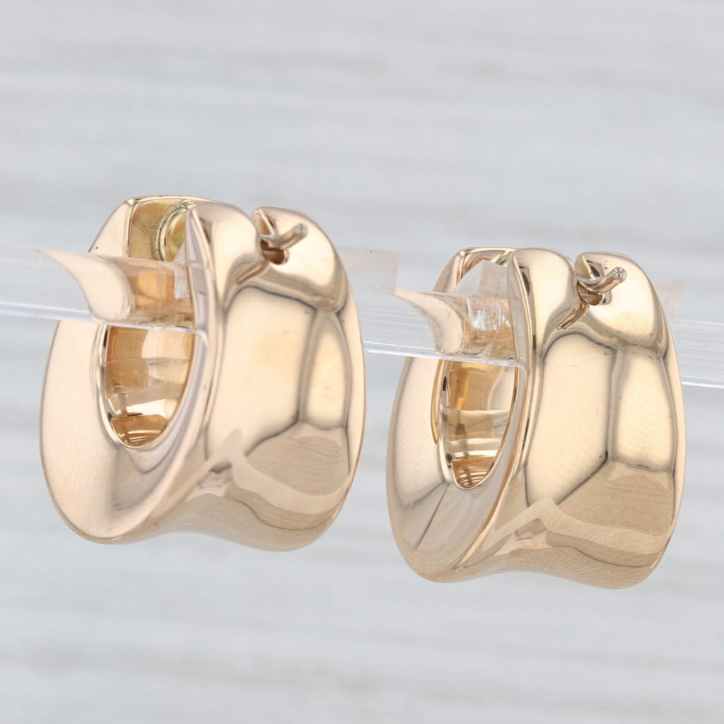 Light Gray Chunky Beveled Hoop Earrings 18k Yellow Gold Snap Top Round Hoops