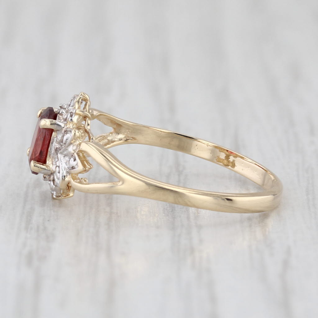 0.50ct Oval Garnet Diamond Flower Ring 10k Yellow Gold Size 6.75