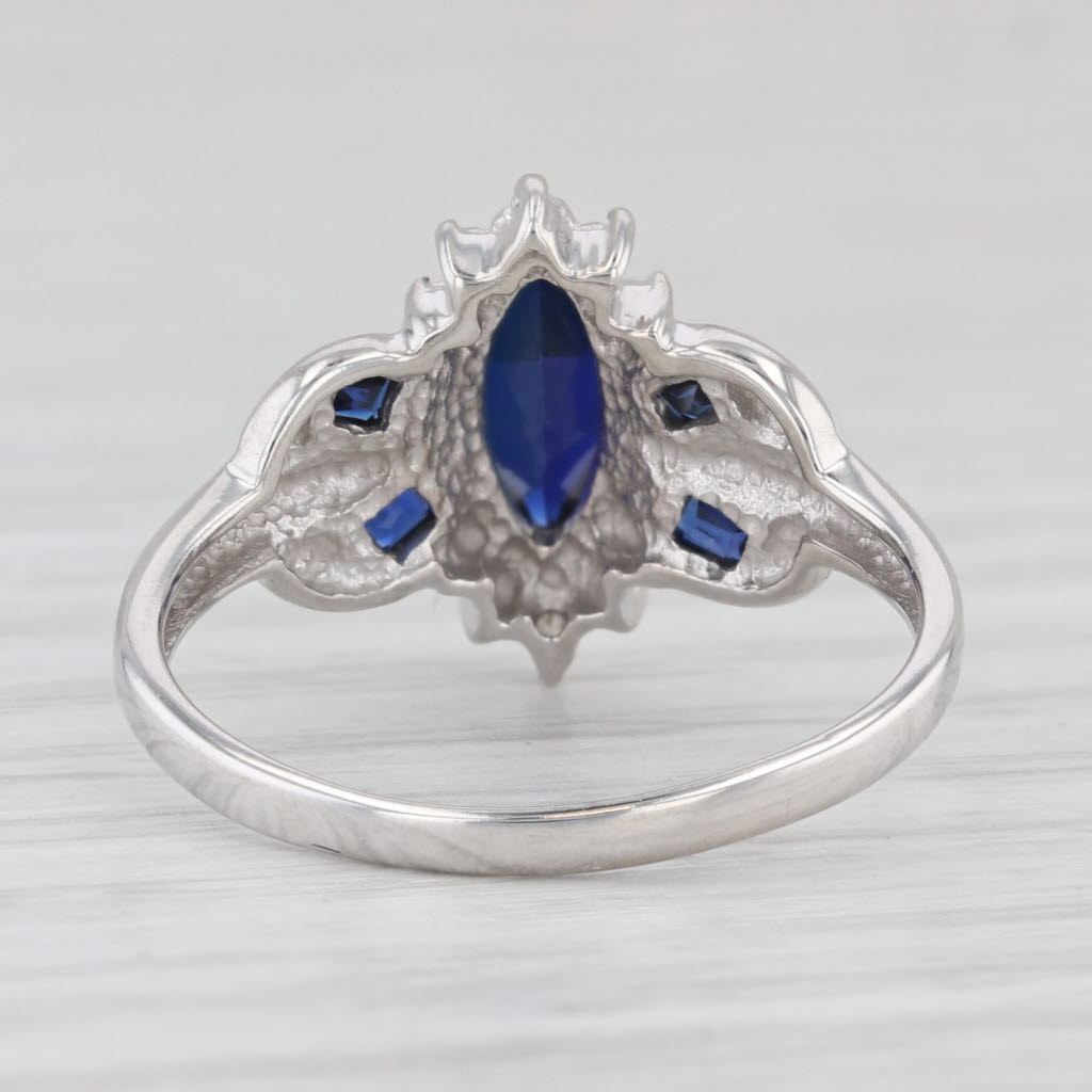 Light Gray 0.90ctw Marquise Lab Created Blue Sapphire 10k White Gold Size 7