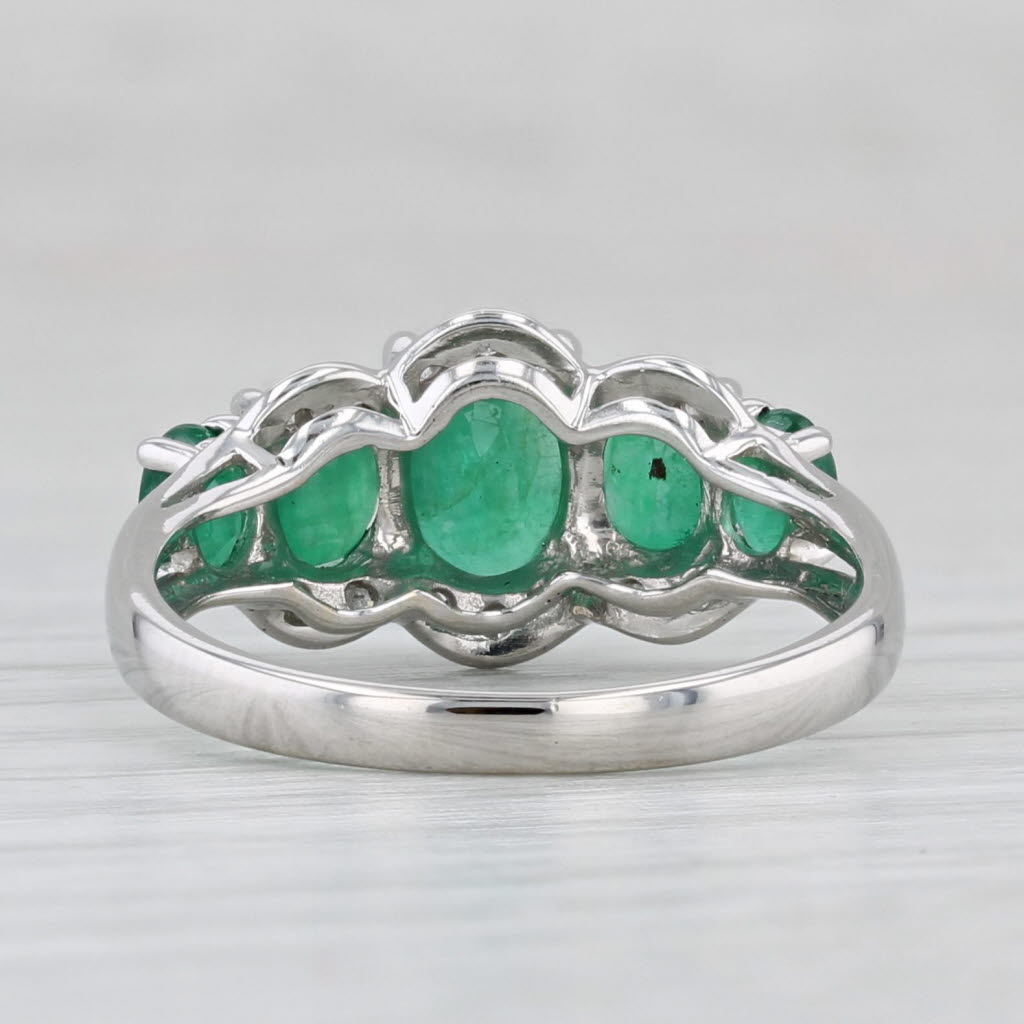 Light Gray 1.88ctw 5-Stone Emerald Diamond Ring 14k White Gold Size 6