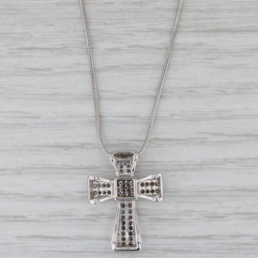 Gray 0.50ctw Diamond Cross Pendant Necklace 14k White Gold 17" Snake Chain