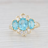 2.31ctw Blue Apatite 3-Stone Cubic Zirconia Ring 10k Yellow Gold Size 7