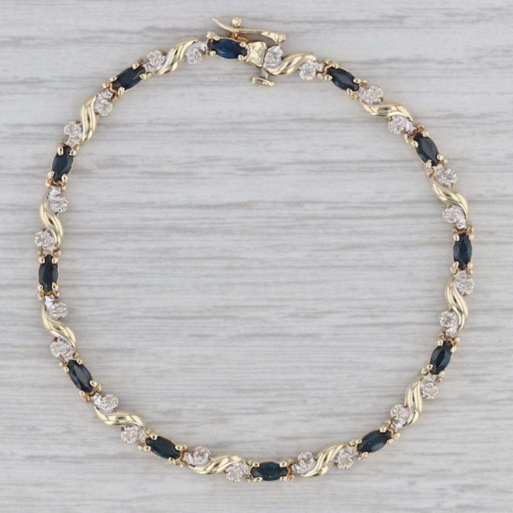 Gray Blue Sapphire Diamond Tennis Bracelet 10k Yellow Gold 7"