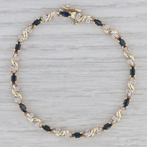 Blue Sapphire Diamond Tennis Bracelet 10k Yellow Gold 7"