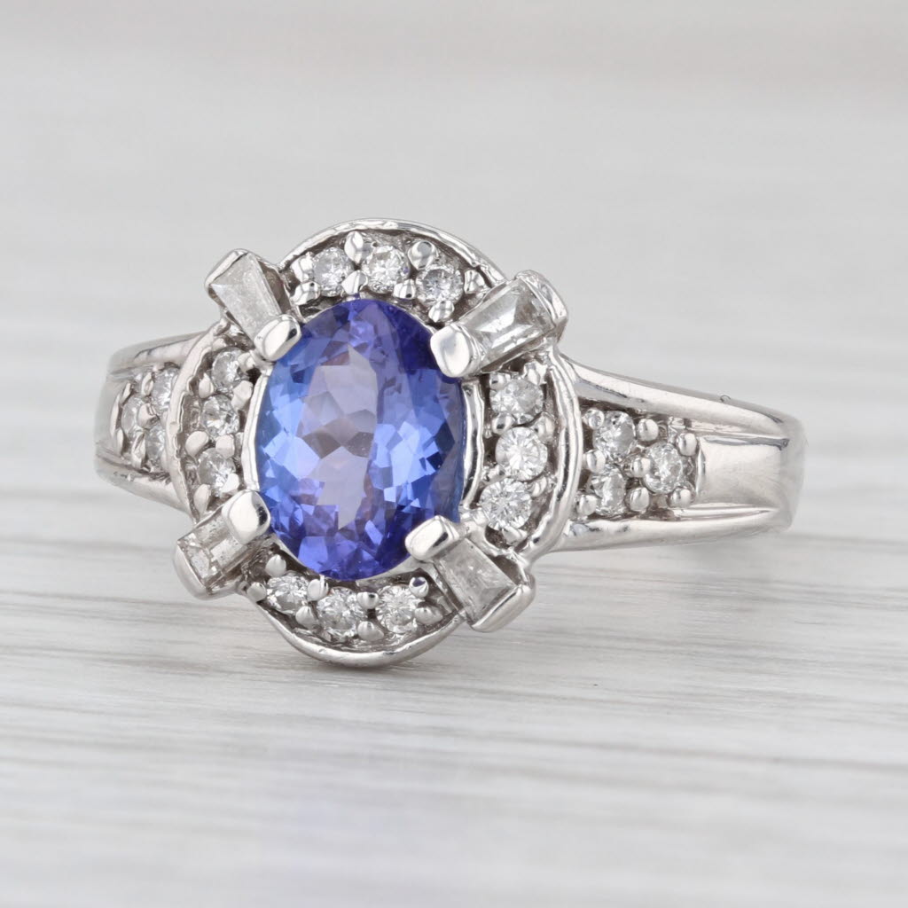 1.42ctw Oval Tanzanite Diamond Halo Ring 14k White Gold Size 6 Engagement