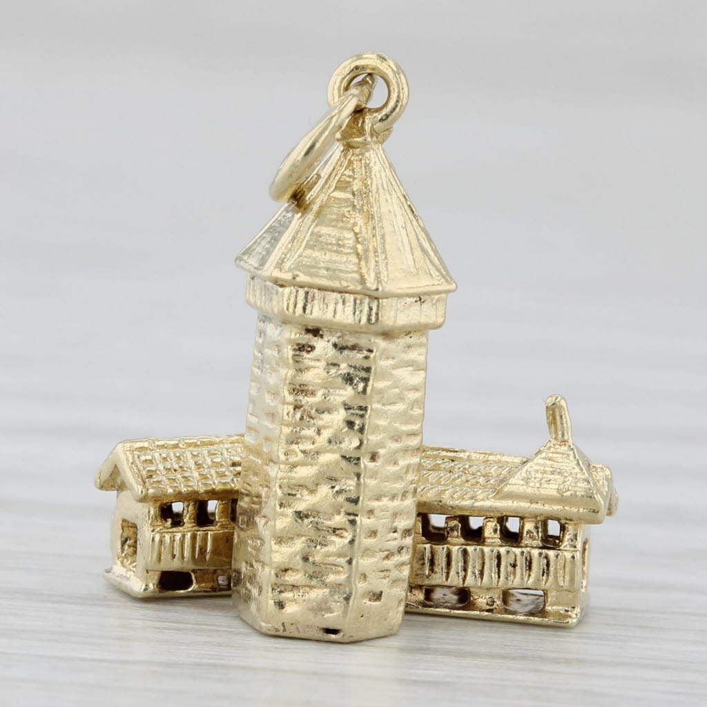 Light Gray Vintage Lucerne Switzerland Water Tower Charm 14k Yellow Gold Souvenir