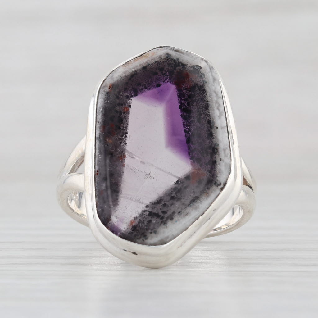 Quartz & Amethyst Statement Ring Sterling Silver Size 8.25