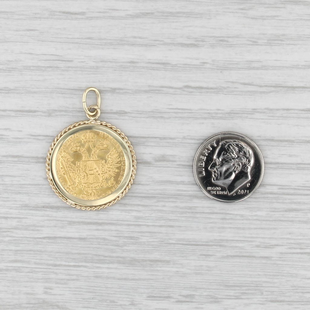 Austrian Ducat 1915 Restrike Coin Pendant 14k 986 Yellow Gold Charm