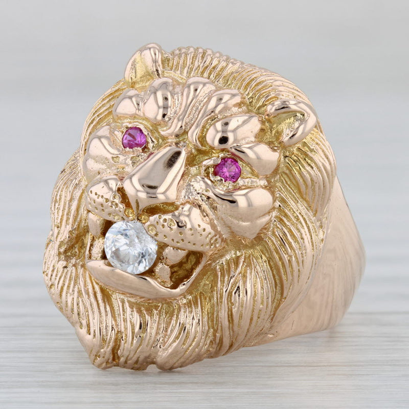 Gray Cubic Zirconia Lab Created Ruby Lion Ring 10k Yellow Gold Size 11.25 Men's