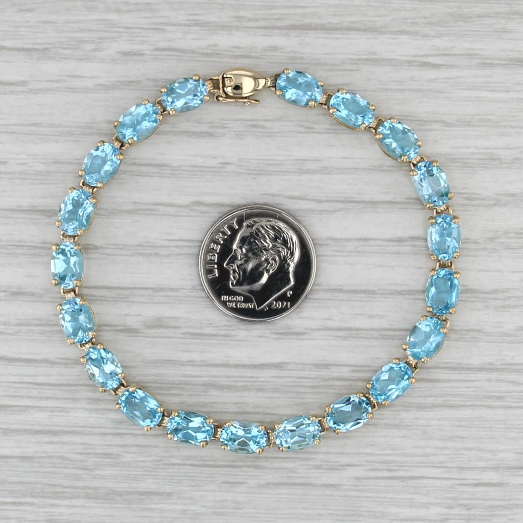 19ctw Blue Topaz Tennis Bracelet 10k Yellow Gold 6.75" 5.1mm