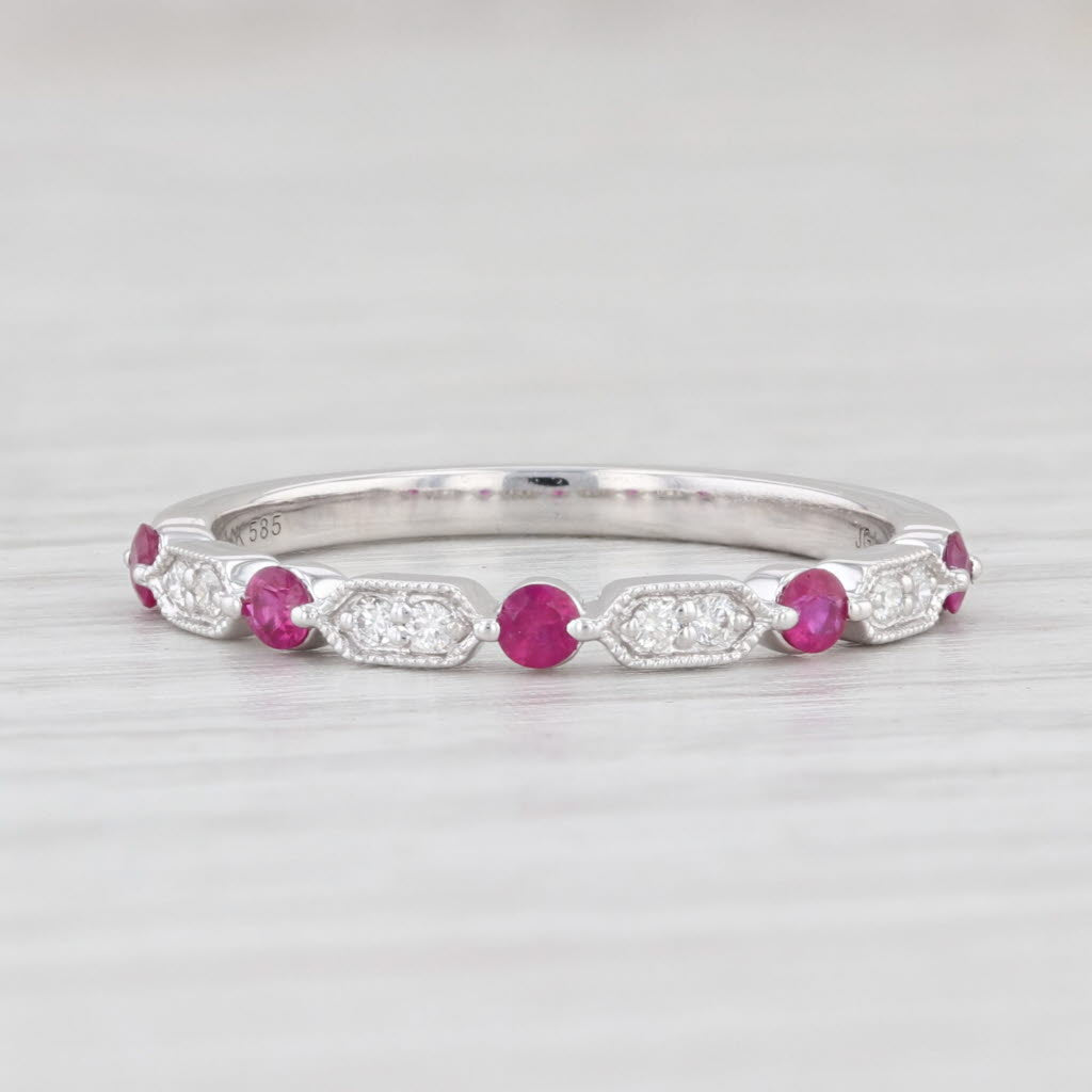 New 0.25ctw Diamond Ruby Stackable Ring 14k White Gold Size 6.5 Wedding Band