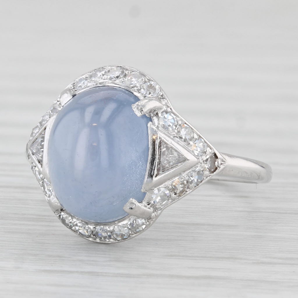 Light Gray 9.30ctw Blue Star Sapphire Diamond Ring Platinum Size 7.5 Oval Cabochon