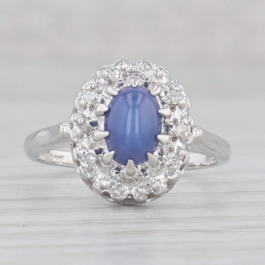 Gray Linde Blue Ridge Star Lab Created Sapphire Diamond Halo Ring 14k Gold Size 5.75