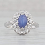 Gray Linde Blue Ridge Star Lab Created Sapphire Diamond Halo Ring 14k Gold Size 5.75