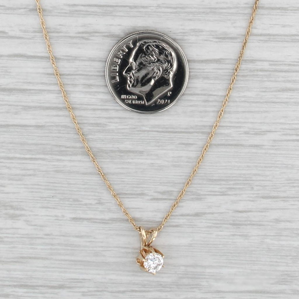 Round Brilliant Solitaire Diamond Pendant Necklace 14k Gold 16" Rope Chain