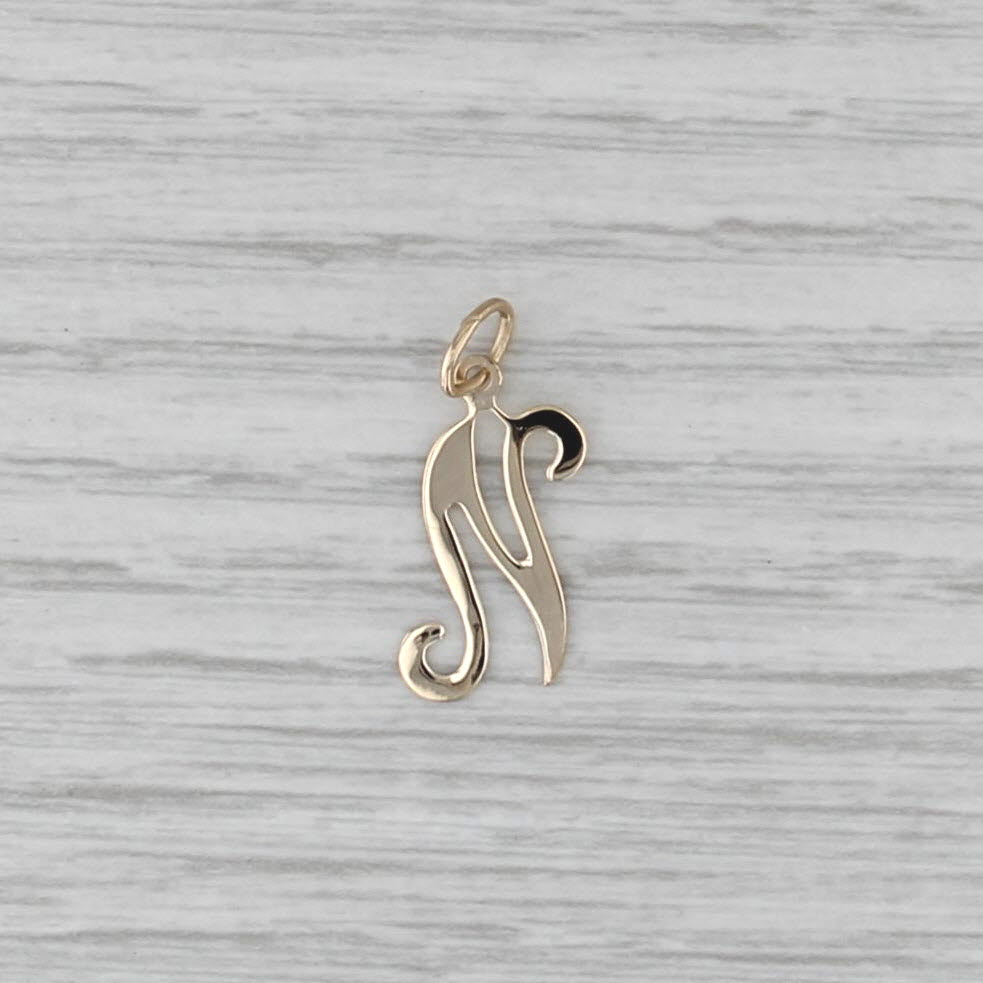 Scripted Letter Initial N Pendant 14k Yellow Gold Charm