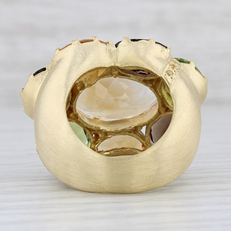 Light Gray 32.32ctw Large Gemstone Cocktail Cluster Ring 18k Gold Citrine Quartz Peridot
