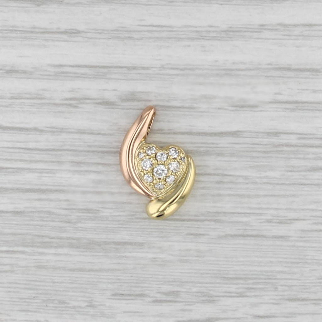 0.30ctw Pave Diamond Heart Bypass Pendant 18k Yellow Rose Gold