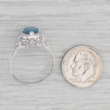 Vintage 1.84ct London Blue Topaz Filigree Ring 14k White Gold Sz 7.5 Engagement