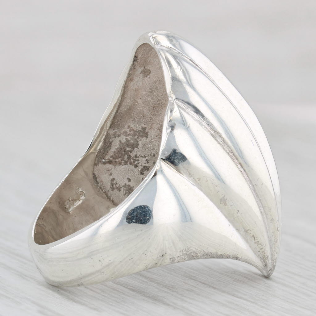 Light Gray Scalloped Beveled Shell Statement Ring Sterling Silver Size 7.75