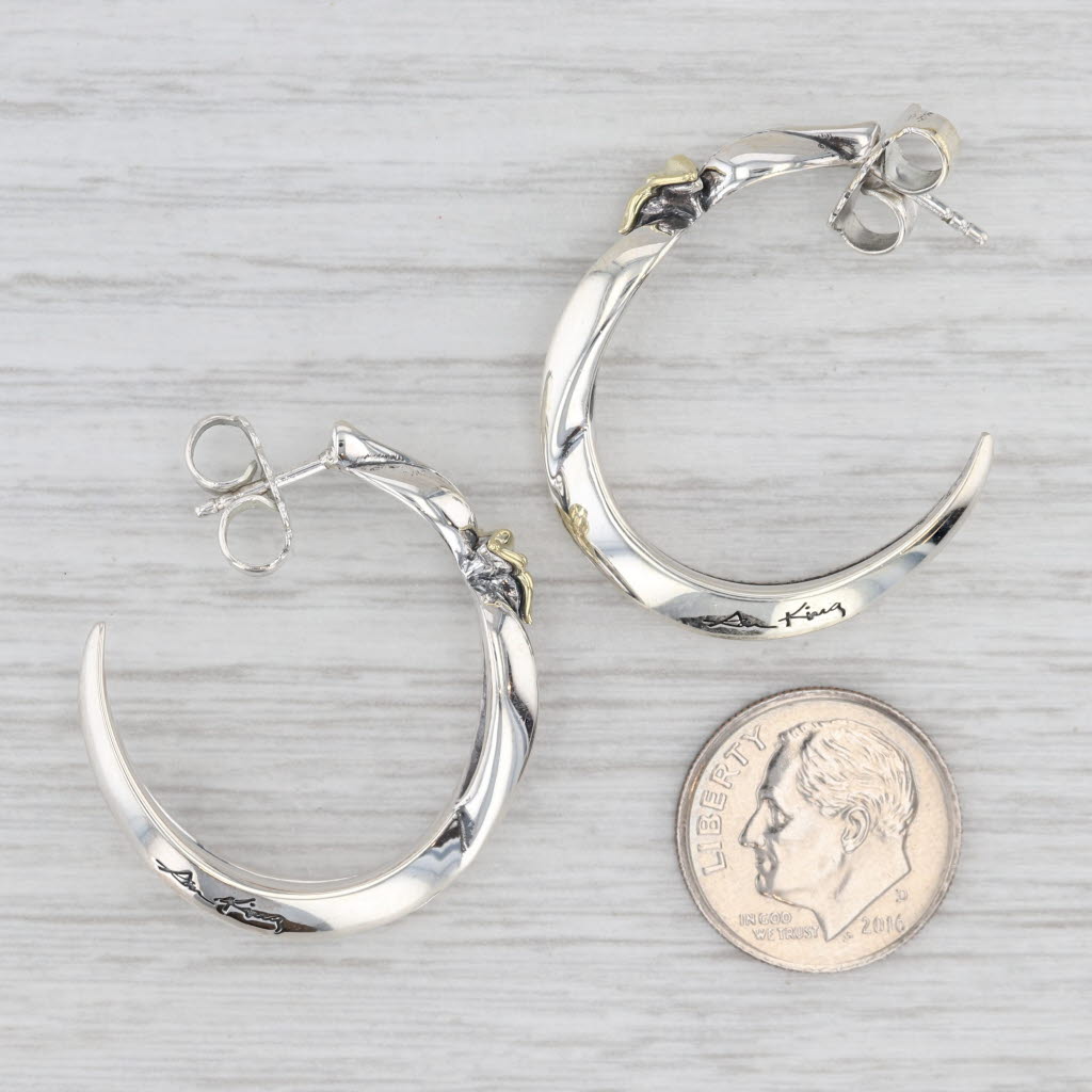 Light Gray Ann King Flower Hoop Earrings Sterling Silver 18k Gold Round Hoops