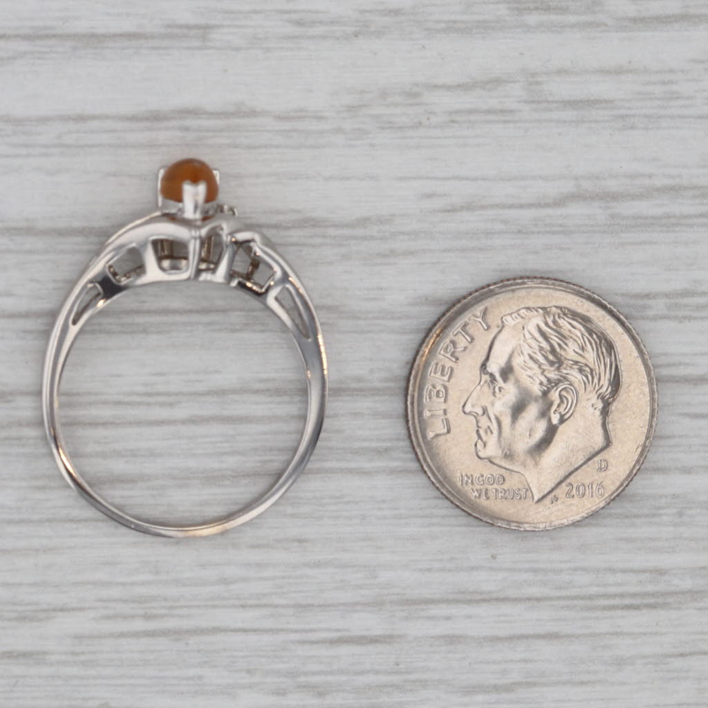Gray Pear Cabochon Citrine Solitaire Ring 14k White Gold Size 7
