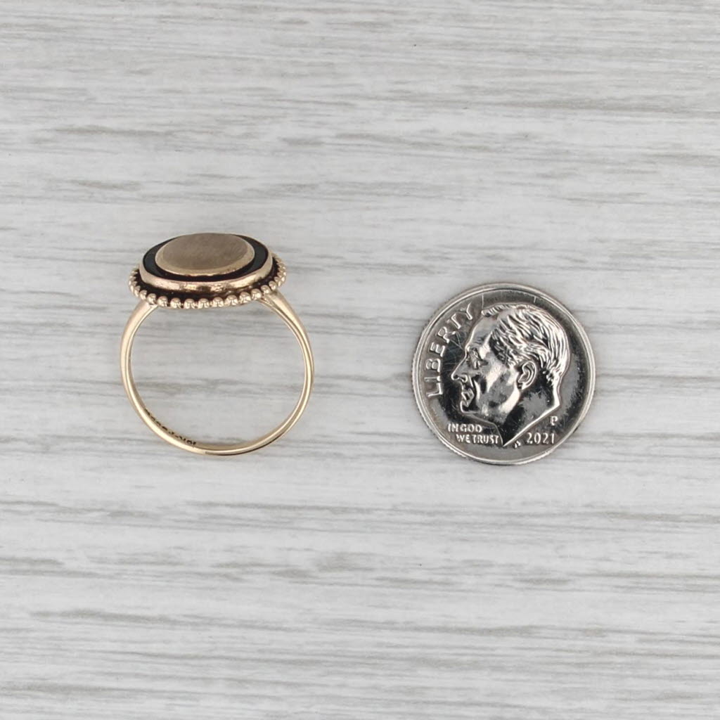 Vintage Engravable Oval Signet Ring Onyx 10k Yellow Gold Size 6.25
