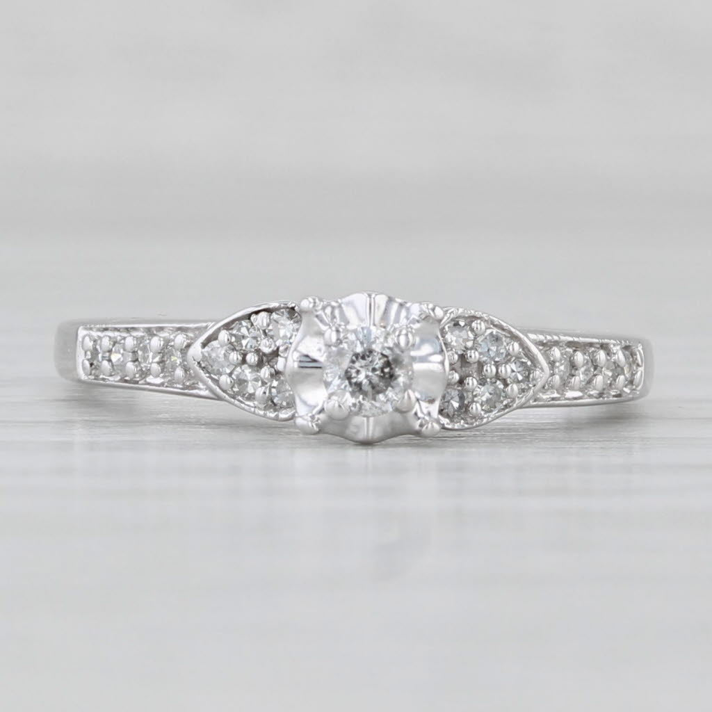 Light Gray 0.11ctw Diamond Engagement Ring 10k White Gold Size 6.5 Cathedral Band