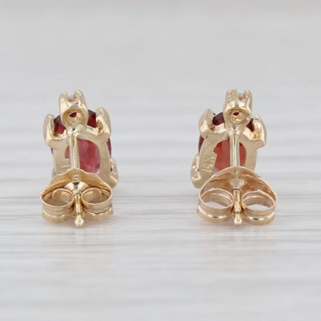 1.10ctw Oval Garnet Diamond Stud Earrings 14k Yellow Gold Studs