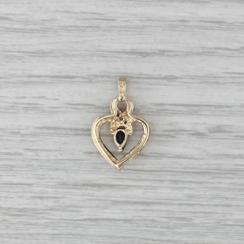 Blue Sapphire Diamond Open Heart Pendant 10k Yellow Gold Small Drop