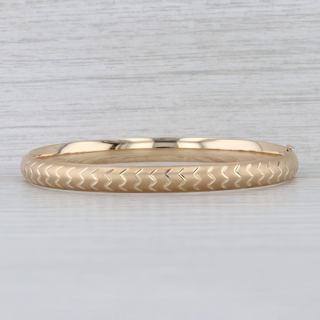 7" Brushed Patterned Bangle Bracelet 14k Yellow Gold 6.1mm