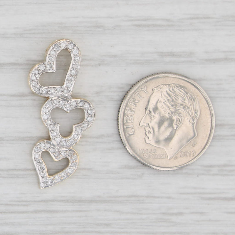 Light Gray 0.18ctw Diamond Hearts Flower Pendant 10k Gold Floating Drop
