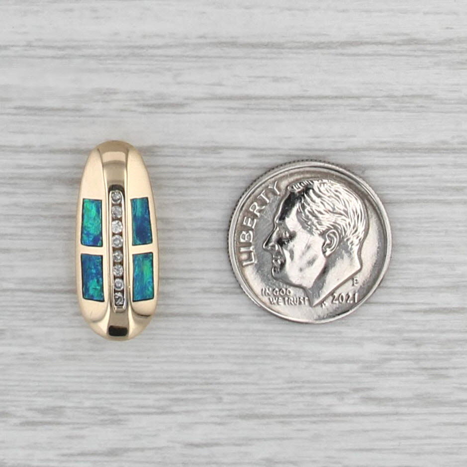 Blue Green Opal Diamond Journey Pendant 14k Yellow Gold Floating Drop