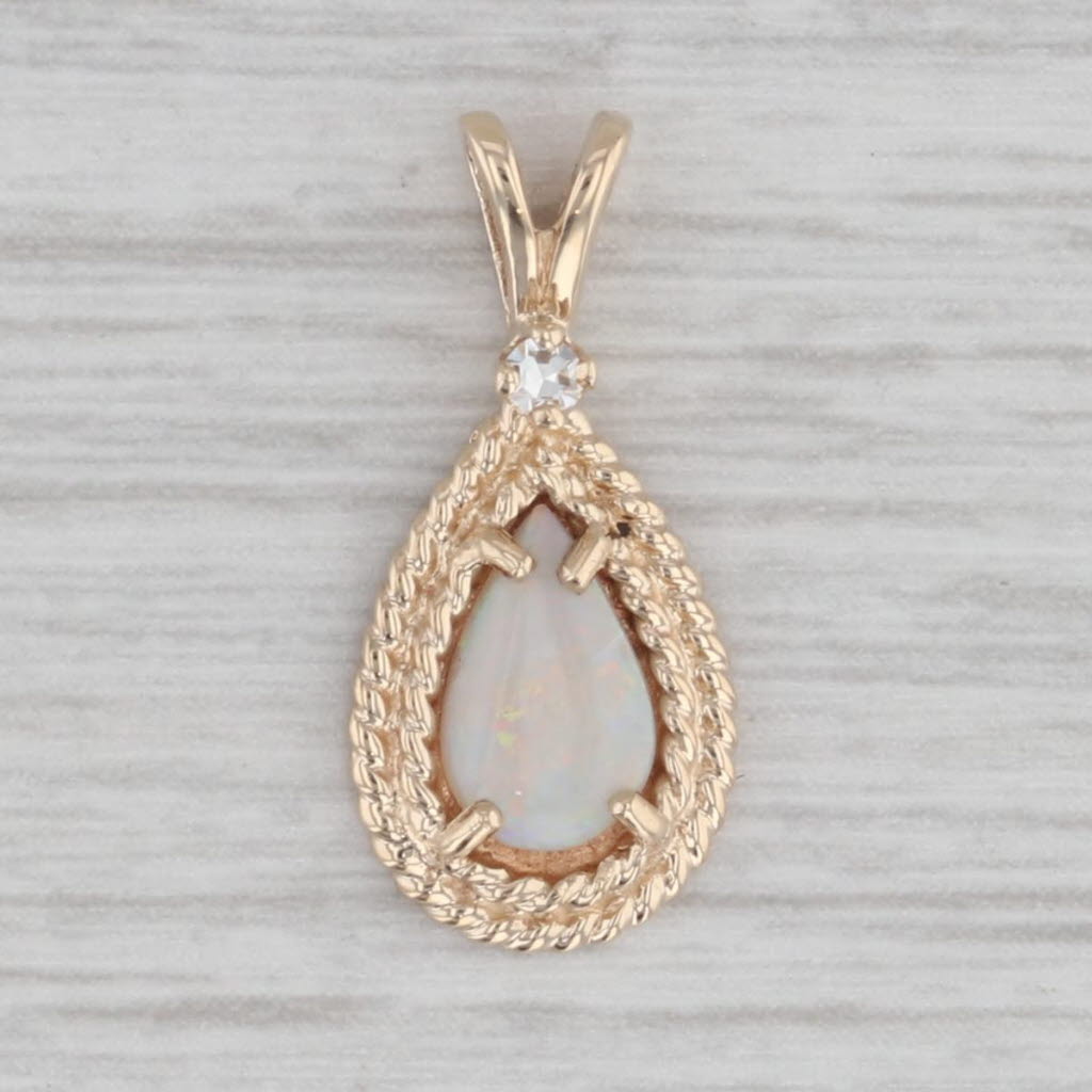 Gray Opal Diamond Teardrop Pendant 14k Yellow Gold Small Drop