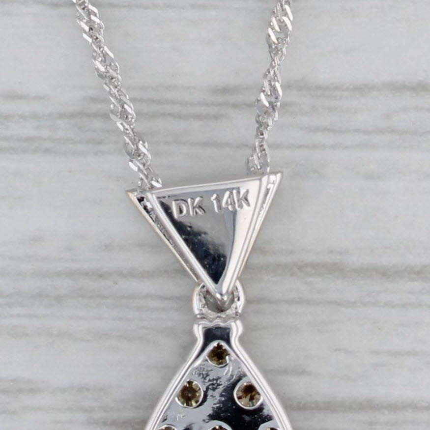 Gray 0.49ctw Yellow Brown White Diamond Teardrop Pendant Necklace 14k White Gold 18"