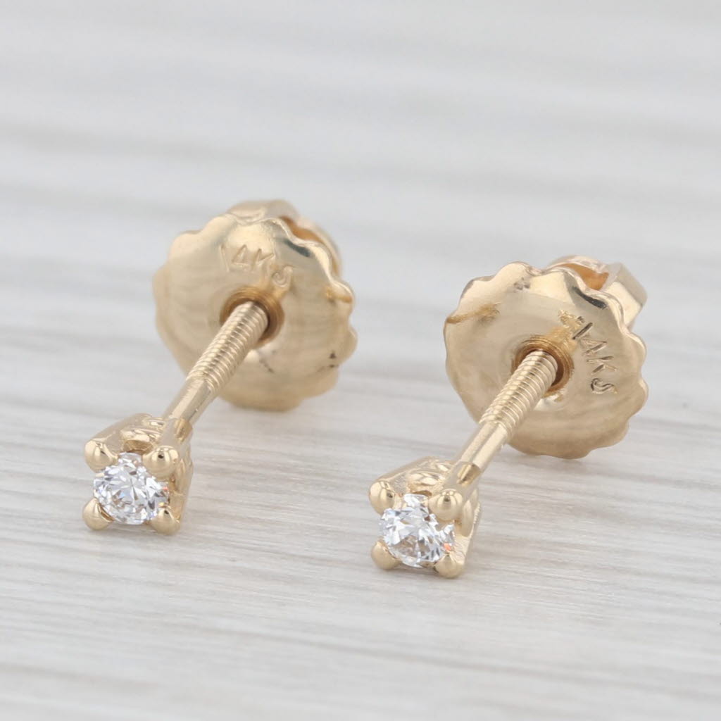 Light Gray Round Cubic Zirconia Solitaire Stud Earrings 14k Yellow Gold