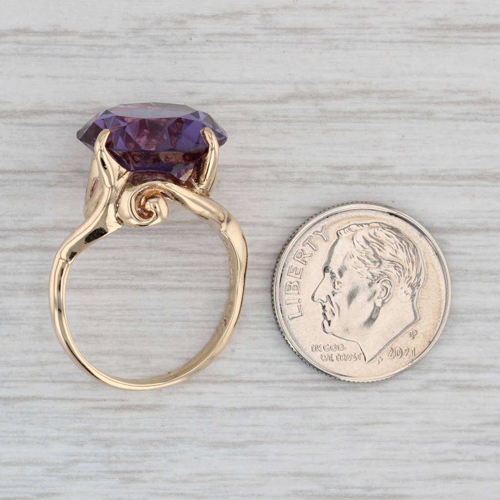 Gray Lab Created Star Sapphire Ring 14k Yellow Gold 14ct Round Purple Solitaire