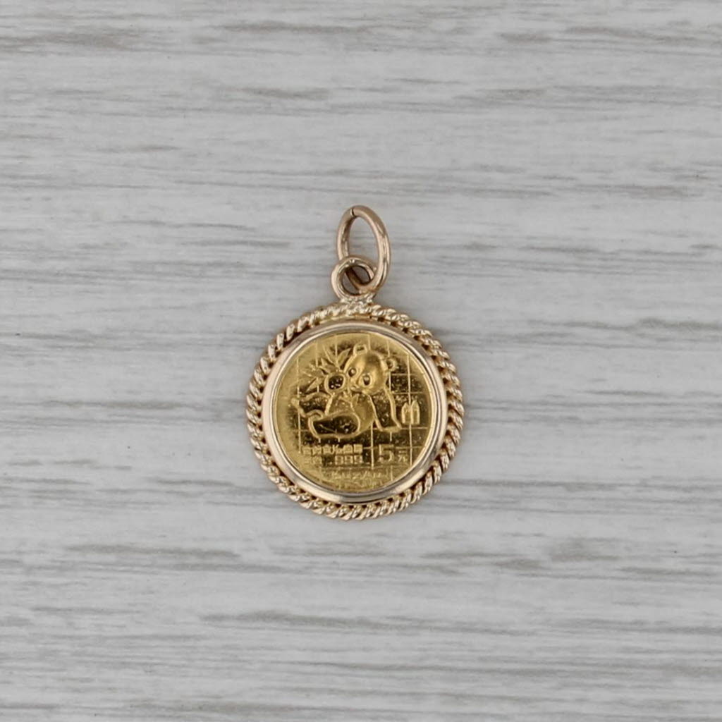 Chinese Panda Coin Pendant 14k 999 Gold 1989 5 Yuan 1/20oz Charm
