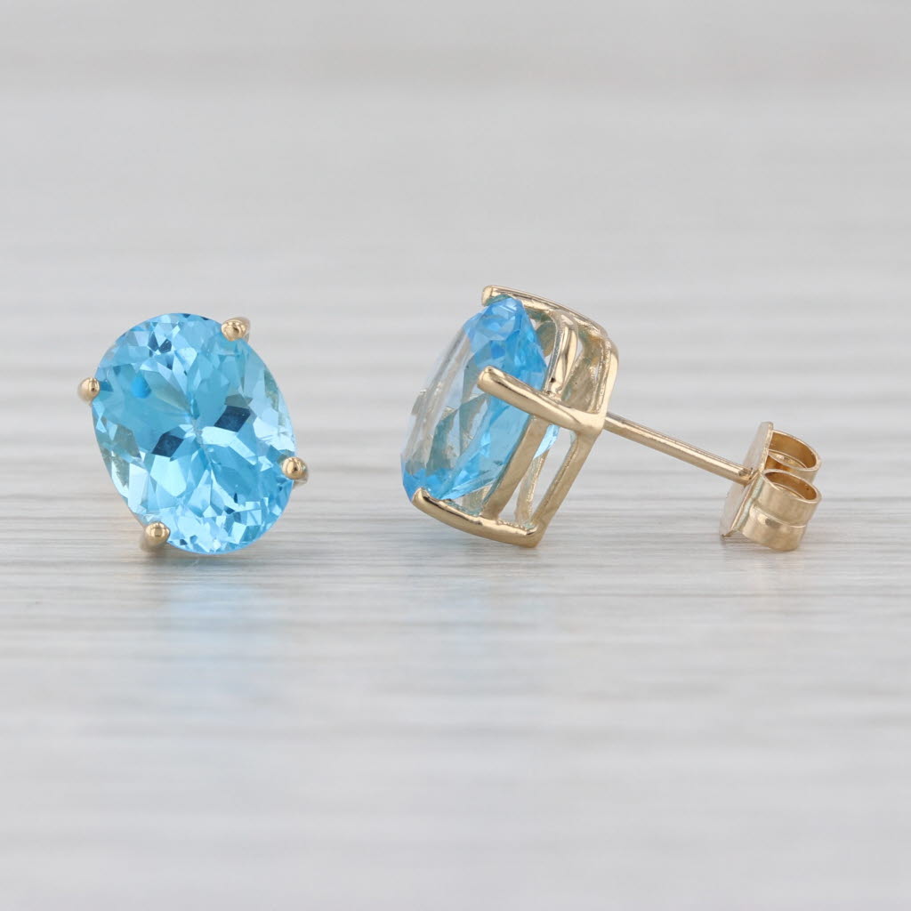 4.60ctw Oval Blue Topaz Stud Earrings 14k Yellow Gold Solitaire Studs