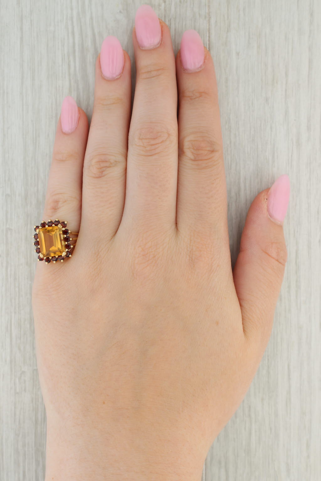 Tan 7.25ctw Citrine Garnet Halo Ring 10k Yellow Gold Size 8 Cocktail