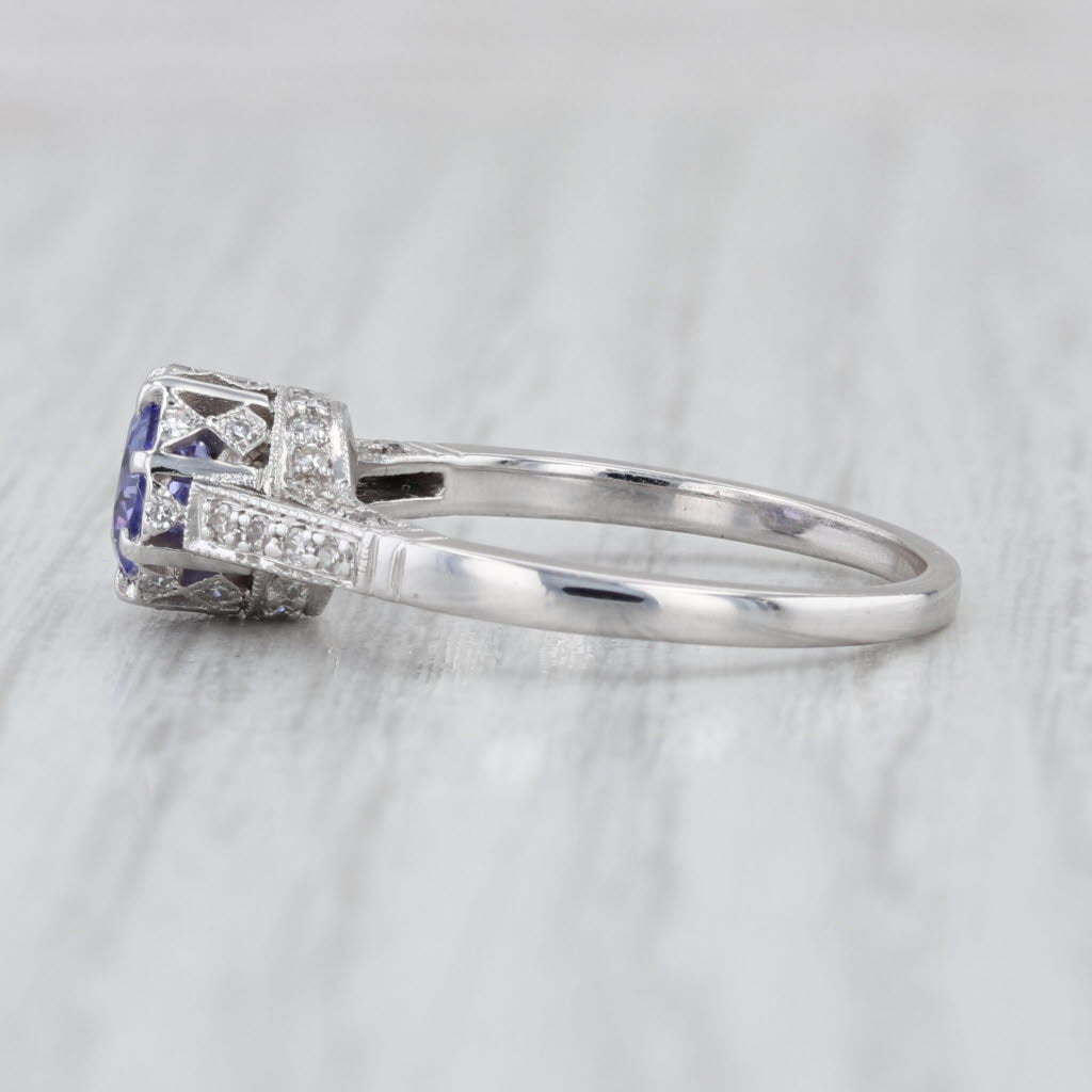 0.94ctw Tanzanite Diamond Ring 18k White Gold Sz 6.75 Engagement Cathedral Band