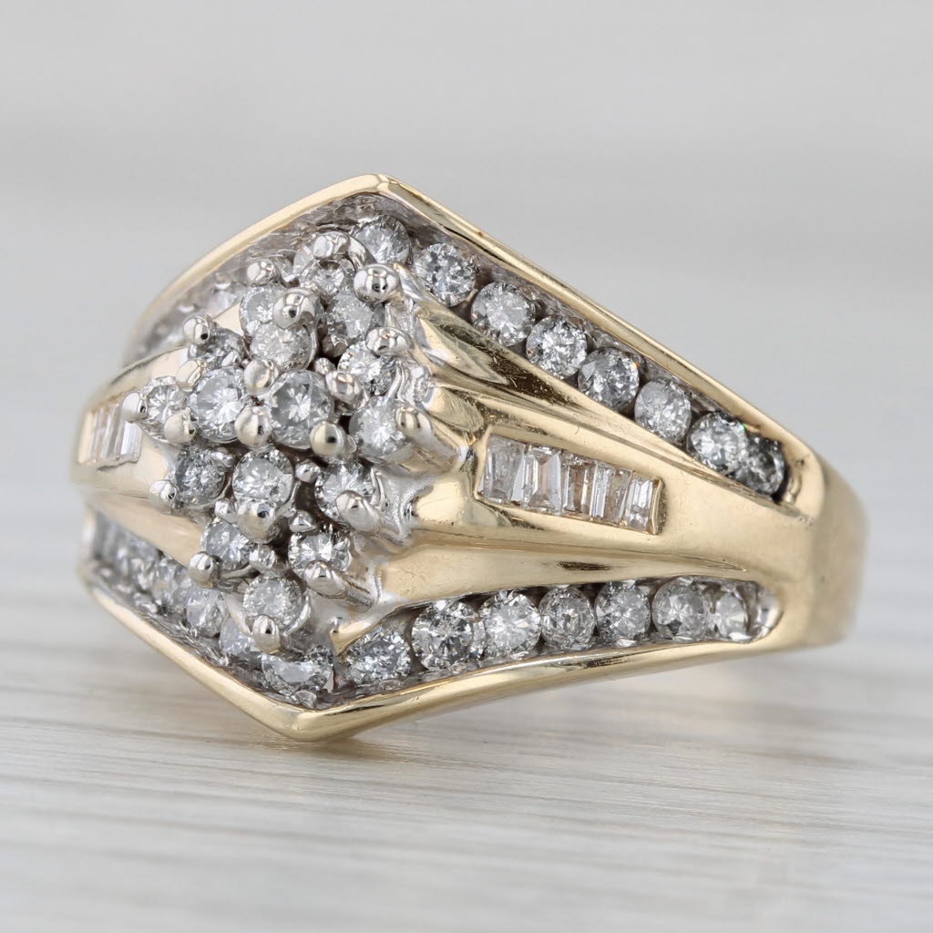Gray 1.31ctw Diamond Cluster Bridal Set Engagement Ring 10k Yellow Gold size 7.5