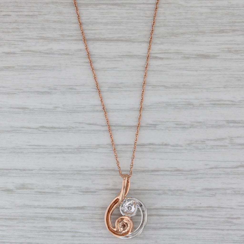 Gray New Yin Yang 0.20ctw Diamond Pendant Necklace 14k Rose Gold 20" Rope Chain