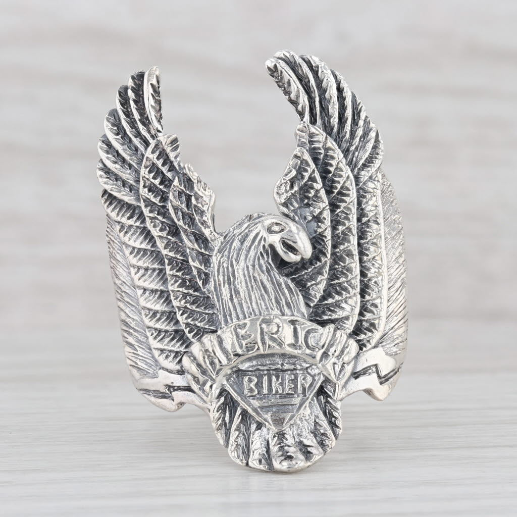 Light Gray American Biker Eagle Ring Sterling Silver Size 11 Men's