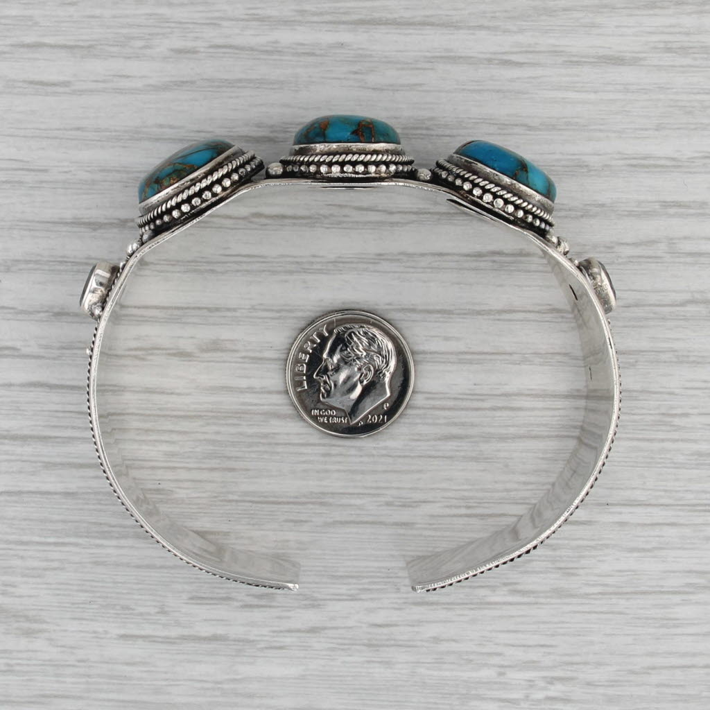 Blue Turquoise Topaz Cuff Bracelet Sterling Silver 7.25" Vintage Statement