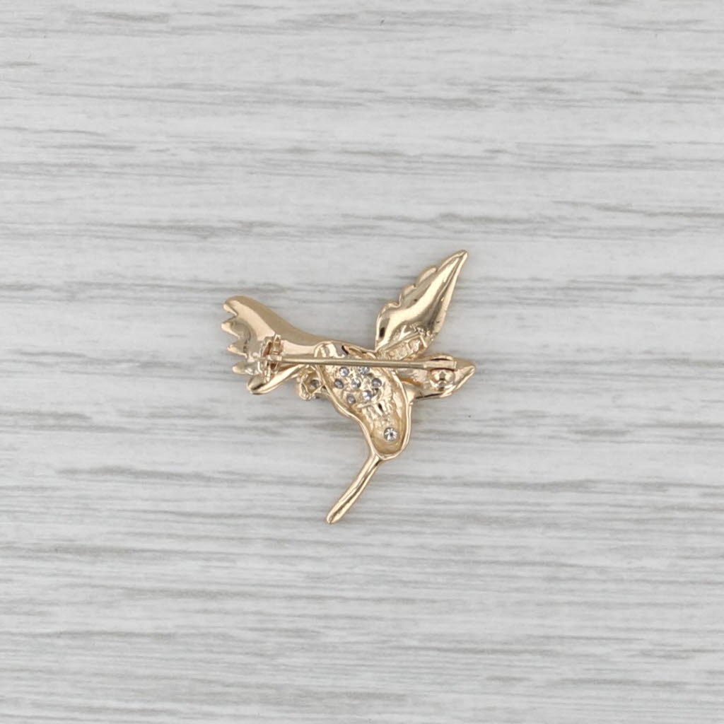 Diamond Hummingbird Pin 14k Yellow White Gold Bird Brooch