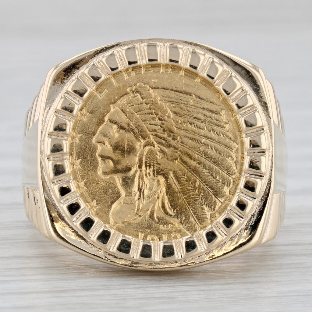 Gray Authentic 1913 Indian Head $2.5 Gold Coin Ring 10k 900 Yellow Gold Size 11.25