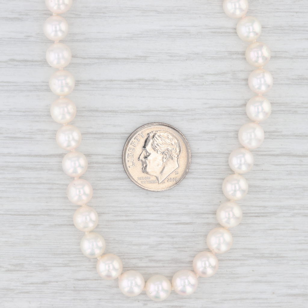 Single Pearl Bead Strand Necklace 14k Yellow Gold 16" 6.7-6.9mm